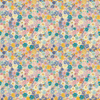 floral pattern, small flowers, ditsy print, multicolored blooms, pink flowers, blue flowers, yellow flowers, teal flowers, orange flowers, white background, scattered florals, tiny blossoms,, fabric panel, cheerful pattern, spring flowers, dense floral design, colorful petals, craft fabric, sewing material
