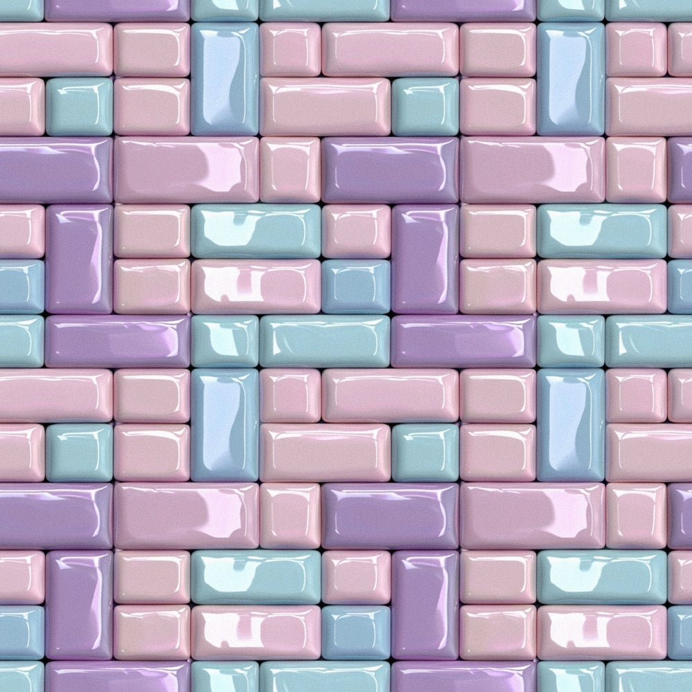pastel colors, pink blocks, purple blocks, blue blocks, mint green, geometric pattern, brick layout,, fabric panel, glossy finish, rectangular shapes, soft pastels, lavender, baby blue, rose pink, seamless repeat, modern geometric, building blocks, tessellation, crafting fabric
