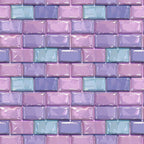 fabric panel, geometric pattern, rectangular tiles, beveled edges, glossy finish, purple shades, lavender, turquoise accents, aqua blue, dimensional appearance, 3d effect, mosaic design, subway tile pattern, iridescent surface, repeating motif, craft fabric, sewing material, patchwork suitable, modern geometric