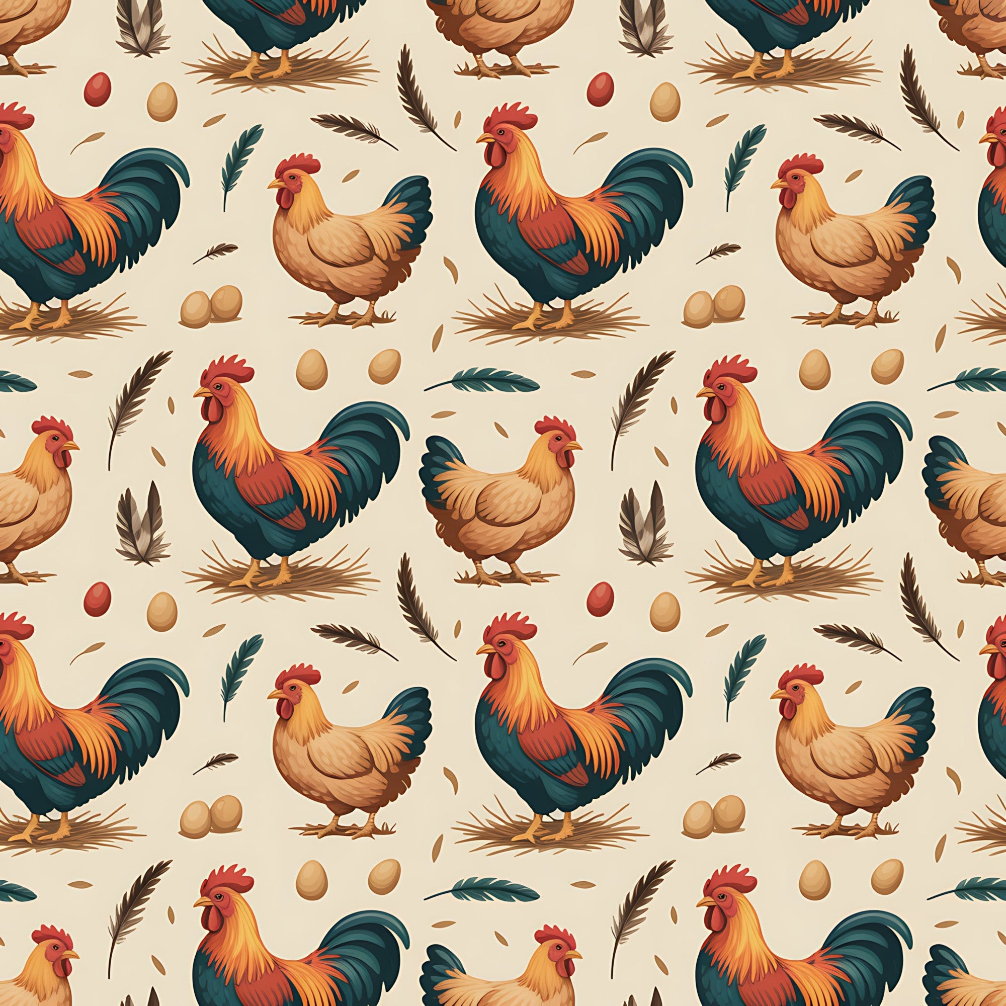 Chickens and Eggs Pattern 8 Minky Fabric