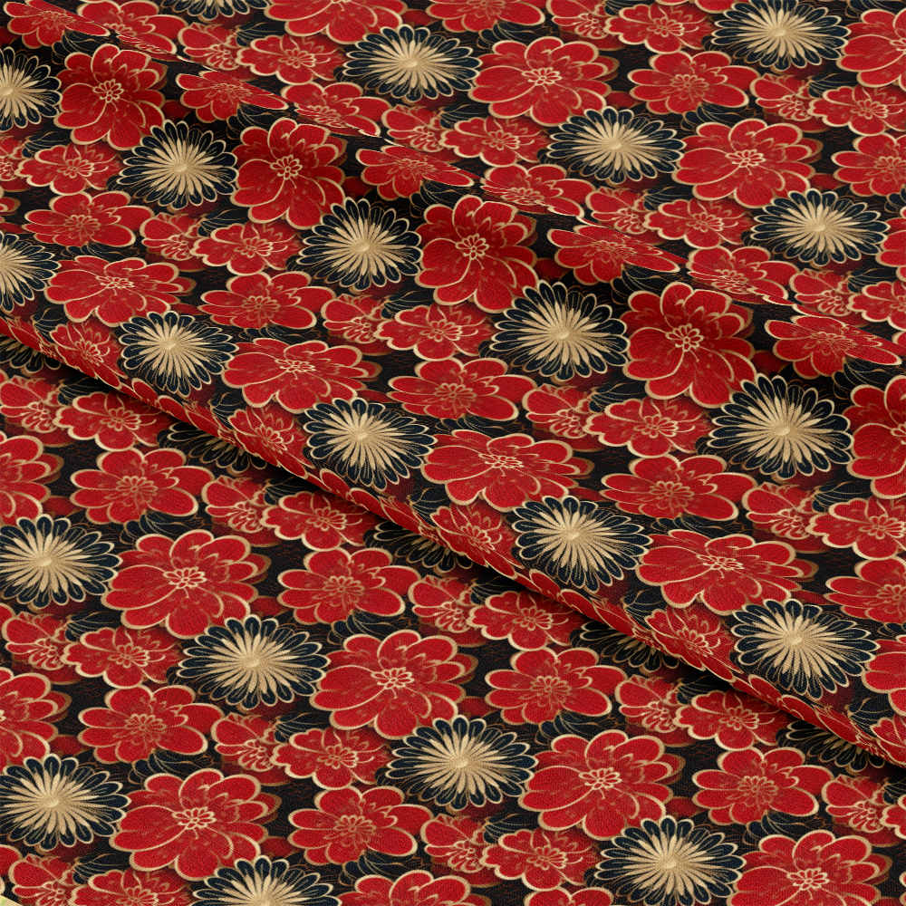 - Chinese Lunar Lantern Lights Pattern 10 Quilting Cotton Fabric  
- Floral design  
- Red, beige, black colors  
- Quilting cotton fabric  
- Decorative textile  
- Traditional Asian inspired  
- Yardage fabric for sewing