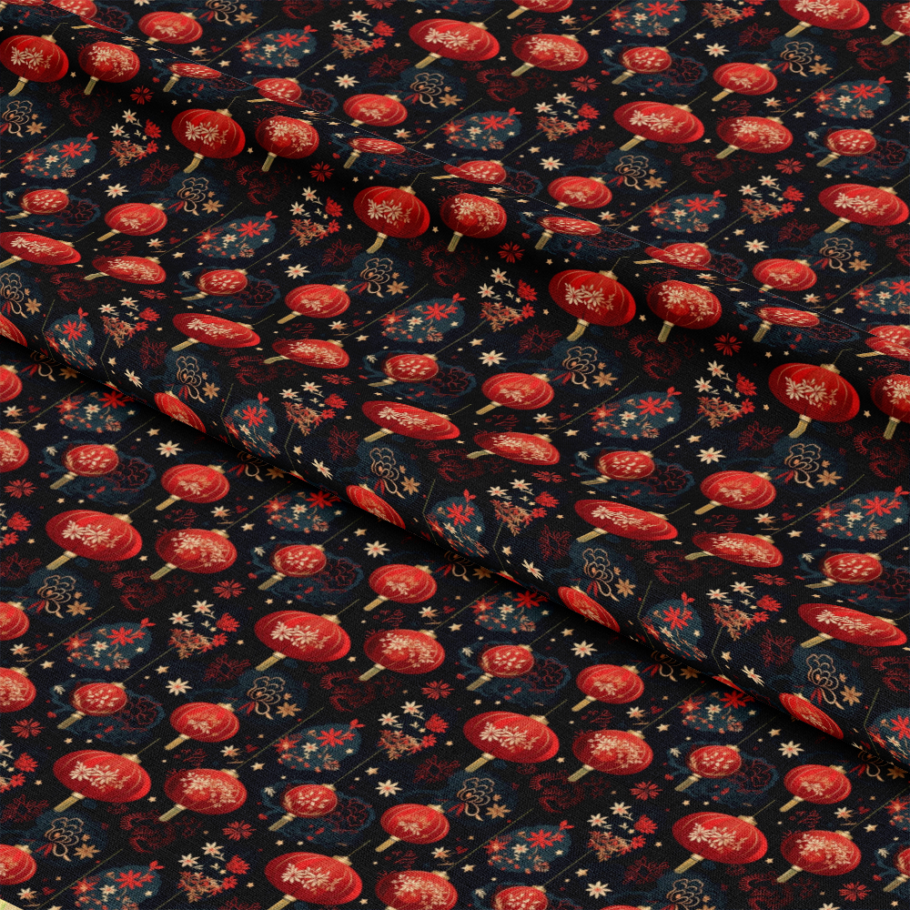 - Chinese Lunar Lantern Lights Pattern 12 Quilting Cotton Fabric  
- red lanterns  
- black background  
- floral motifs  
- festive  
- traditional  
- quilting material  
- cotton textile  
- sewing fabric  
- vibrant  
- ornamental  
- decorative design