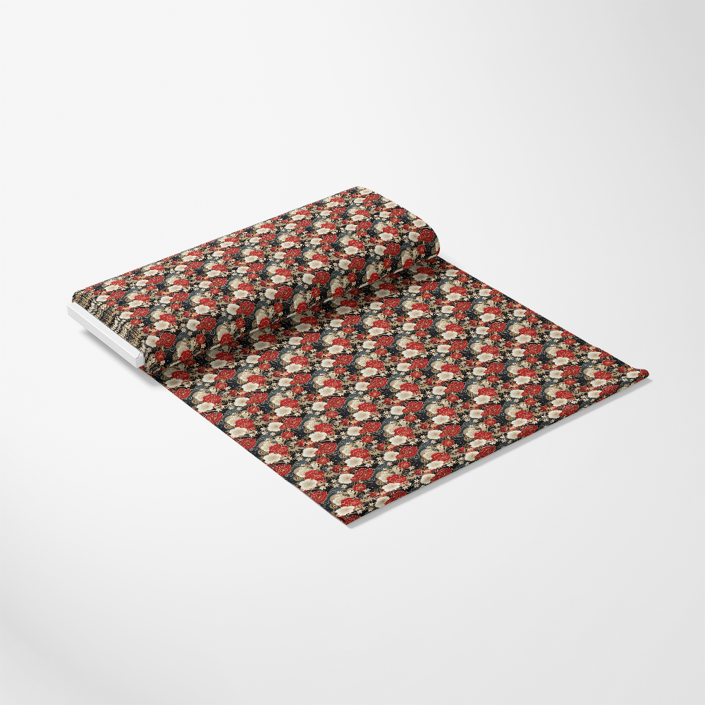 - Chinese Lunar Lantern Lights Pattern 7 Quilting Cotton Fabric  
- floral design  
- red, beige, black, dark green colors  
- traditional Chinese lantern motifs  
- cotton quilting textile  
- ornamental, intricate, decorative  
- fabric yardage  
- textile roll  
- craft material  
- quilting cotton fabric
