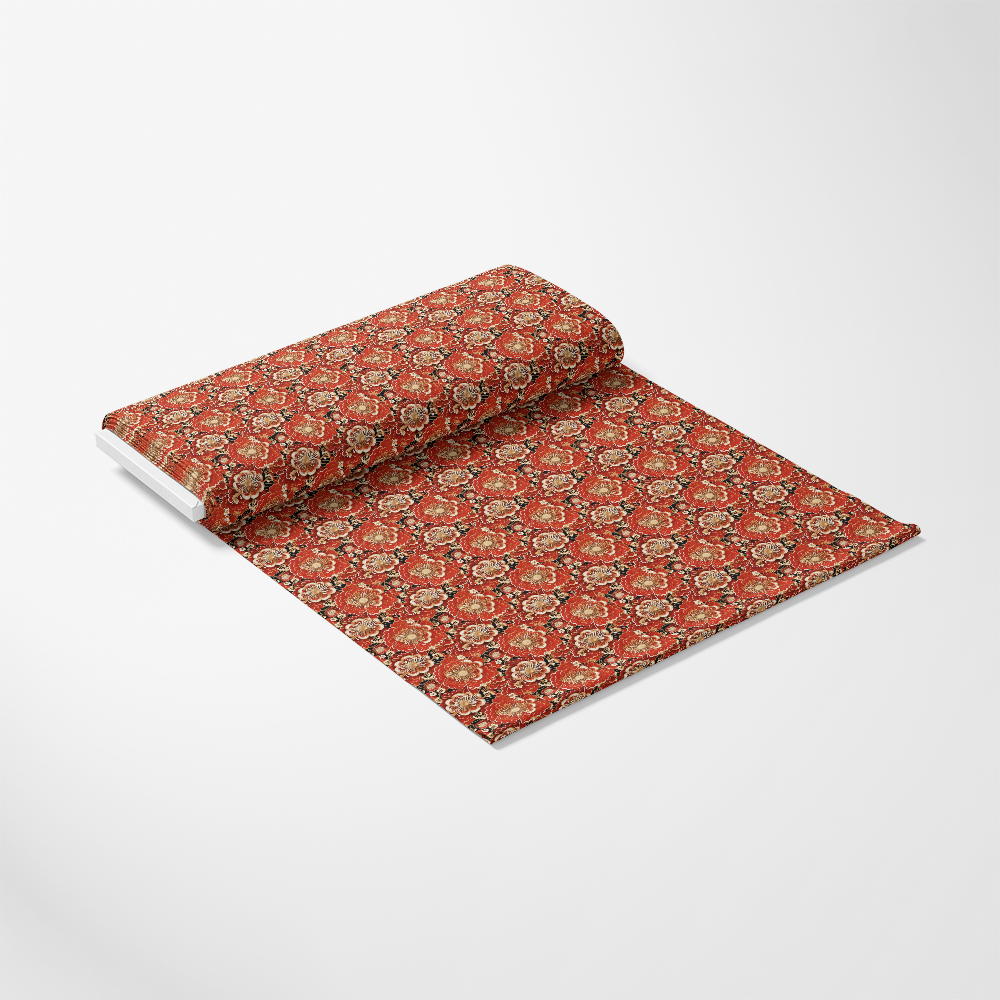 - Chinese Lunar Lantern Lights Pattern 9 Quilting Cotton Fabric  
- red, gold, beige, brown colors  
- intricate, ornate, traditional, Asian-inspired design  
- lantern motifs, floral elements, decorative  
- quilting fabric, cotton textile, yardage