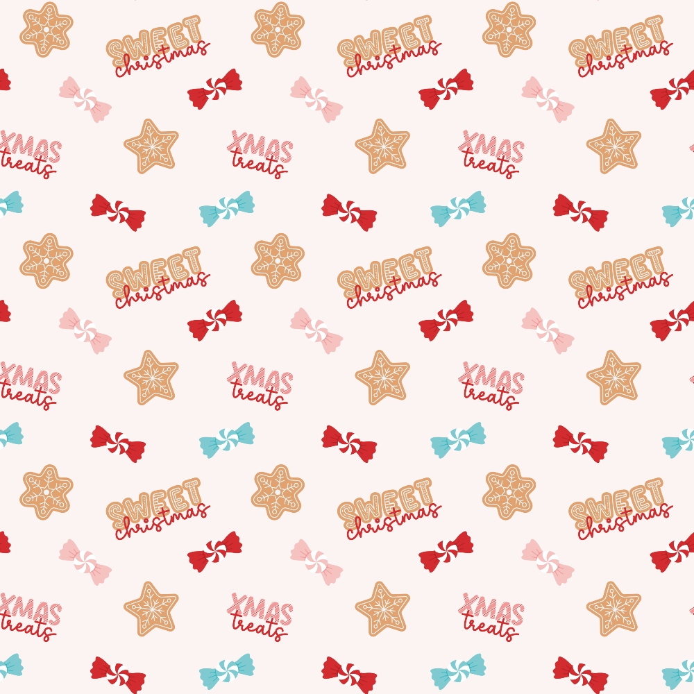 christmas candy, gingerbread cookies, star cookies, peppermint candies, sweet treats, red candies, pink candies, turquoise candies, brown cookies, pale pink background, repeating pattern, festive sweets, holiday desserts,, fabric panel, christmas theme, candy pattern, baking motifs, winter treats, holiday confections