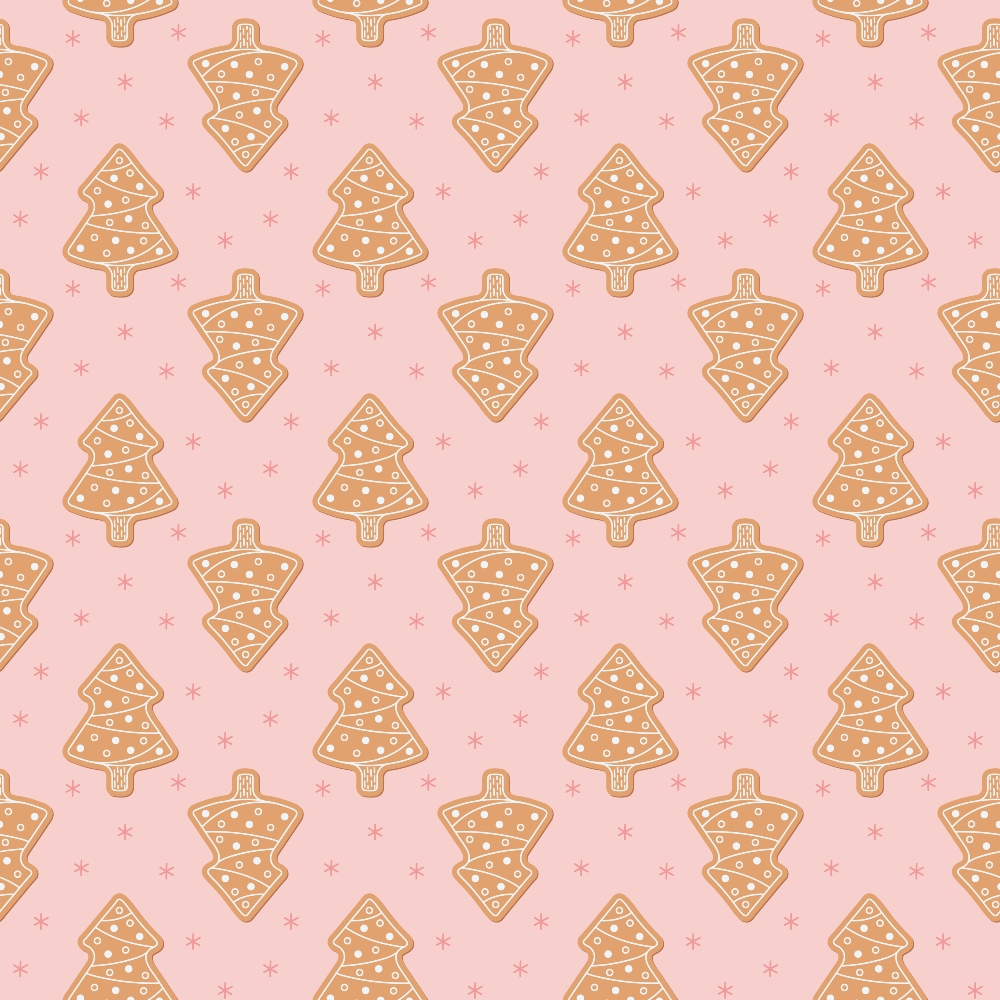 pink background, gingerbread cookies, christmas trees, diamond shapes, orange brown, white dots, holiday pattern, festive design,, fabric panel, sweet treats, cookie design, winter theme, repeating pattern, craft fabric, sewing material, christmas motifs, bakery theme, geometric arrangement, seasonal fabric
