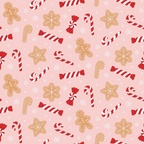 blush pink, candy canes, gingerbread cookies, snowflakes, star cookies, peppermint swirls, red white stripes, christmas treats, holiday sweets,, fabric panel, festive pattern, bakery theme, winter holidays, cookie designs, candy pattern, cheerful mood, repeating motifs, seasonal fabric, craft material