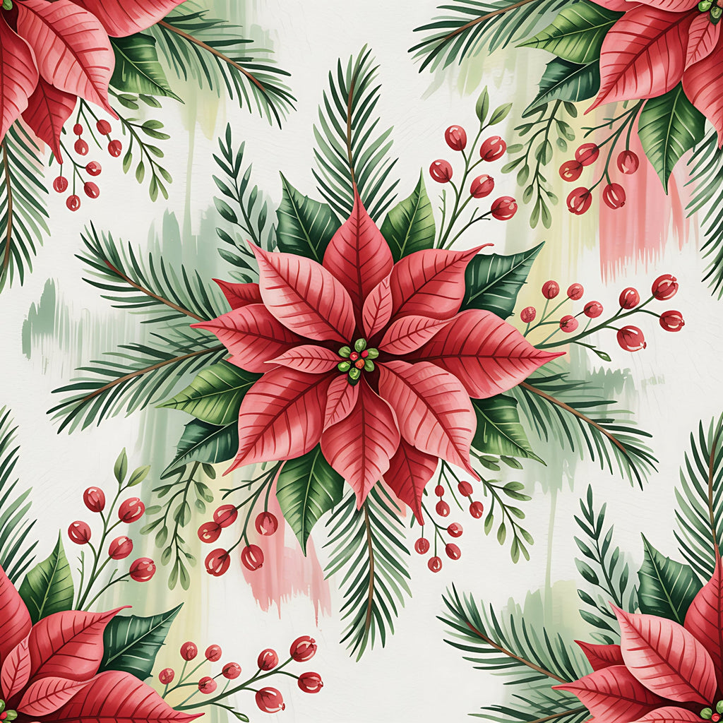 Poinsettia Pines Pattern 12 Minky Fabric