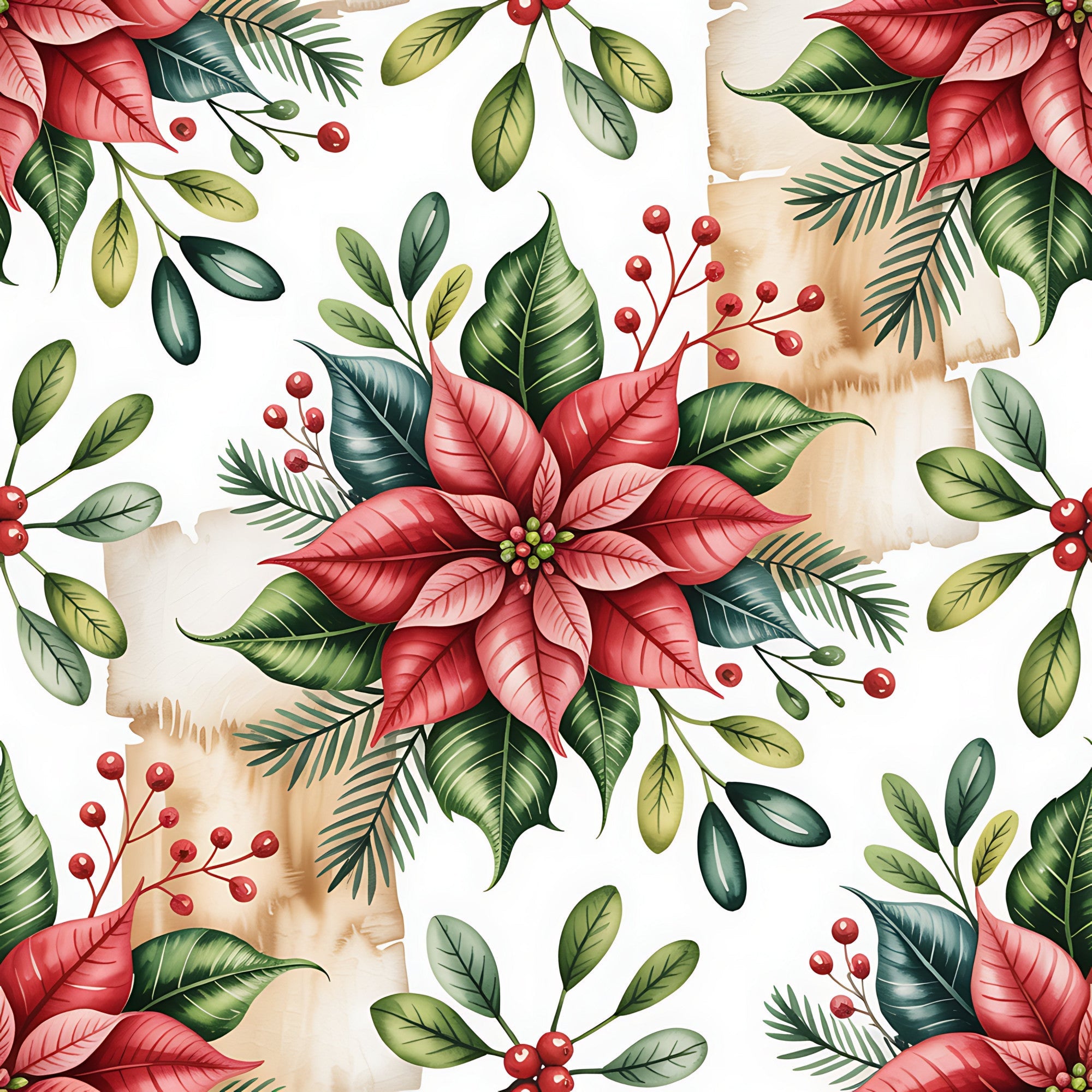 Poinsettia Pines Pattern 3 Minky Fabric