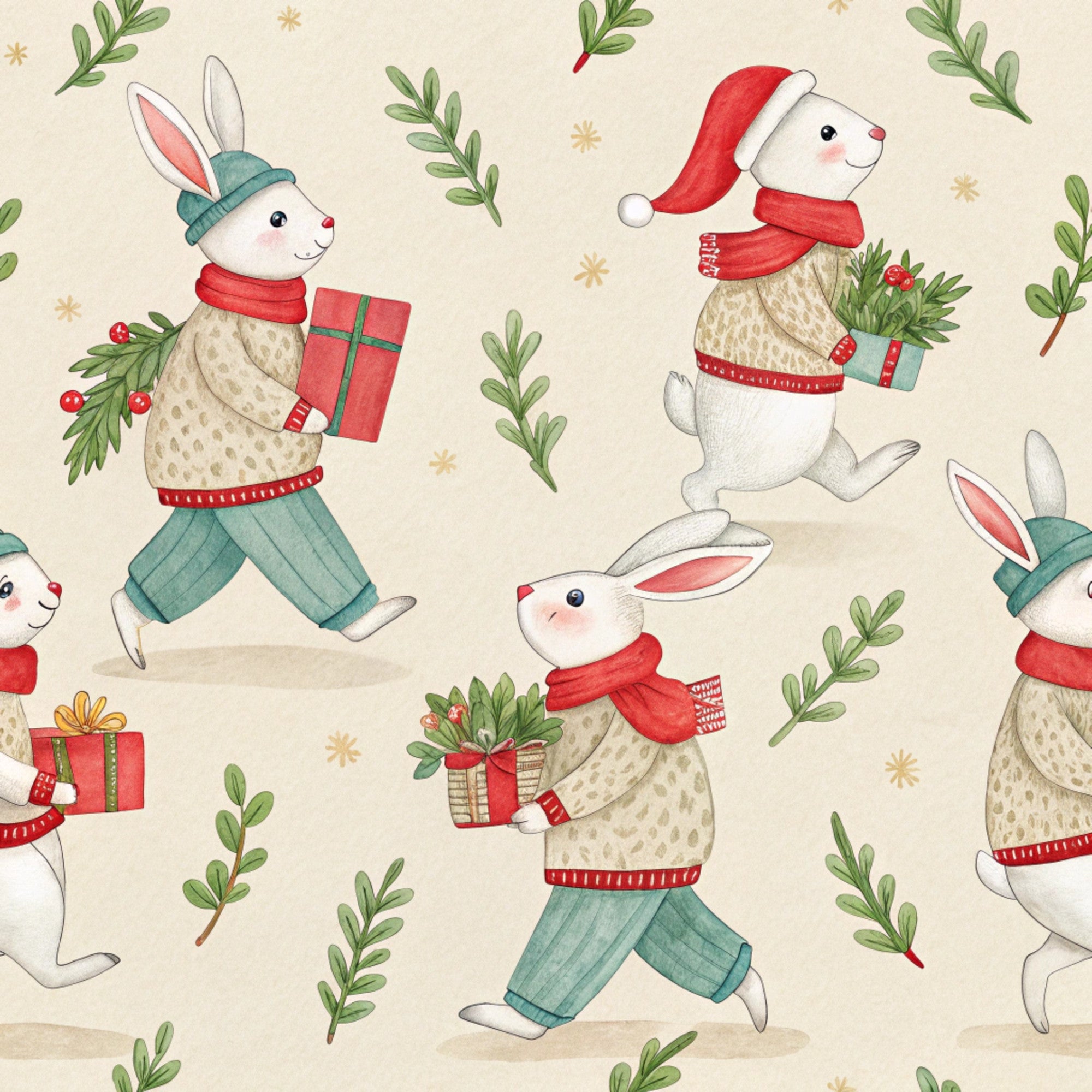 Yuletide Hare Pattern 55 Minky Fabric