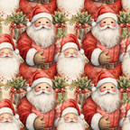 santa claus, christmas pattern, red suit, white beard, gift boxes, presents, green ribbons, rosy cheeks, jolly expression, repeating pattern, vintage style, festive design,, fabric panel, holiday theme, winter motif, nostalgic illustration, christmas decor, seasonal fabric, craft material