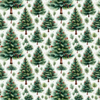 christmas trees, evergreen, pine trees, red ornaments, forest green, brown trunks, white background, holiday pattern, repeating design, winter theme, festive, christmas decorations,, fabric panel, seasonal motif, scattered dots, coniferous trees, holiday crafting, red berries, green foliage