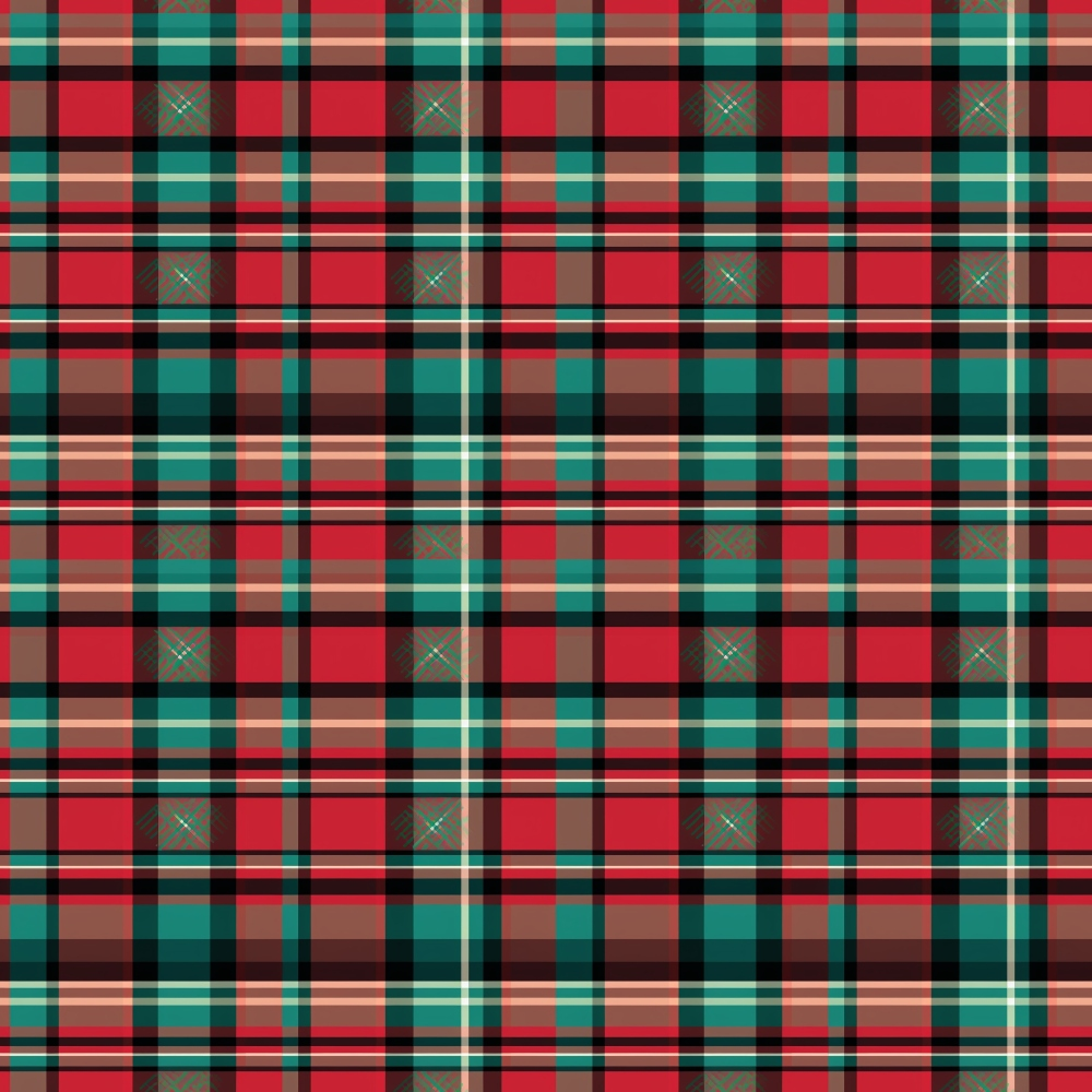 red, green, teal, brown, black, cream, plaid pattern, tartan design, crosshatch details, geometric lines, christmas colors, holiday theme,, fabric panel, festive pattern, winter colors, checkered design, woven appearance, seasonal fabric, christmas plaid