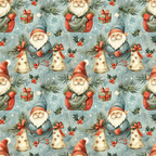 christmas gnomes, holiday pattern,, fabric panel, sage green, coral red, cream bells, gift boxes, holly berries, pine branches, snowflakes, winter theme, repeating pattern, whimsical style, festive design, nordic gnomes, holiday crafting, seasonal fabric, christmas sewing, decorative bells