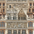 beige, tan, brown, cream, ornate facade, decorative molding, arched windows, carved reliefs, renaissance style, baroque elements, architectural details, stone texture, columned building, elaborate stonework, historical building,, fabric panel, ornamental design, european architecture