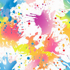 paint splashes, colorful abstract, blue, pink, yellow, orange, purple, green, white background, watercolor style, artistic splatters, vibrant colors, modern design,, fabric panel, contemporary art, rainbow palette, creative pattern, splatter effect, bright hues