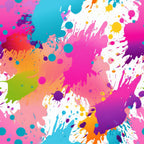 paint splashes, abstract pattern, bright colors, hot pink, turquoise, orange, purple, yellow, lime green, white background, artistic splatters, contemporary design, vibrant fabric,, fabric panel, modern art style, colorful drops, paint drips, creative pattern, energetic design