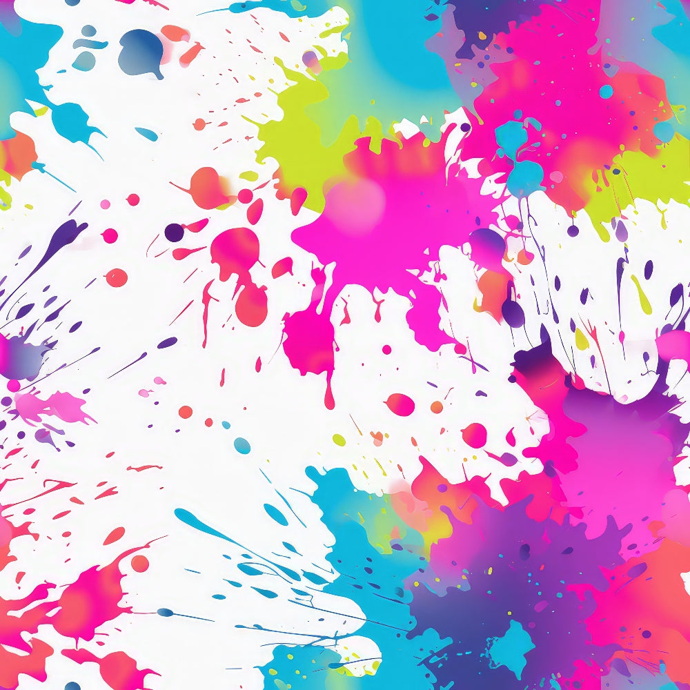colorful paint splashes, abstract art, vibrant pink, electric blue, lime green, purple, coral, white background, splatters, drips, artistic design, contemporary style, modern abstract,, fabric panel, energetic pattern, paint drops, creative expression, bright colors, splatter effect