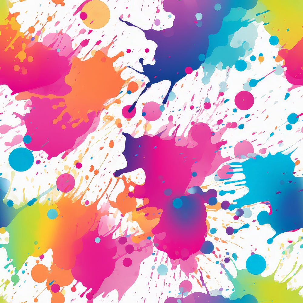 colorful paint splashes, abstract art, vibrant colors, pink splashes, blue paint drops, orange splatters, yellow accents, purple paint, turquoise blue, magenta pink, lime green, paint drips, artistic design, modern pattern,, fabric panel, creative art, paint brush strokes, contemporary style, bright colors