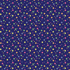 navy blue background, multicolored dots, confetti pattern, scattered circles, yellow dots, pink dots, green dots, orange dots, purple dots,, fabric panel, polka dots, geometric design, cheerful pattern, bright colors, random placement, circular motifs, colorful spots, festive design, playful pattern