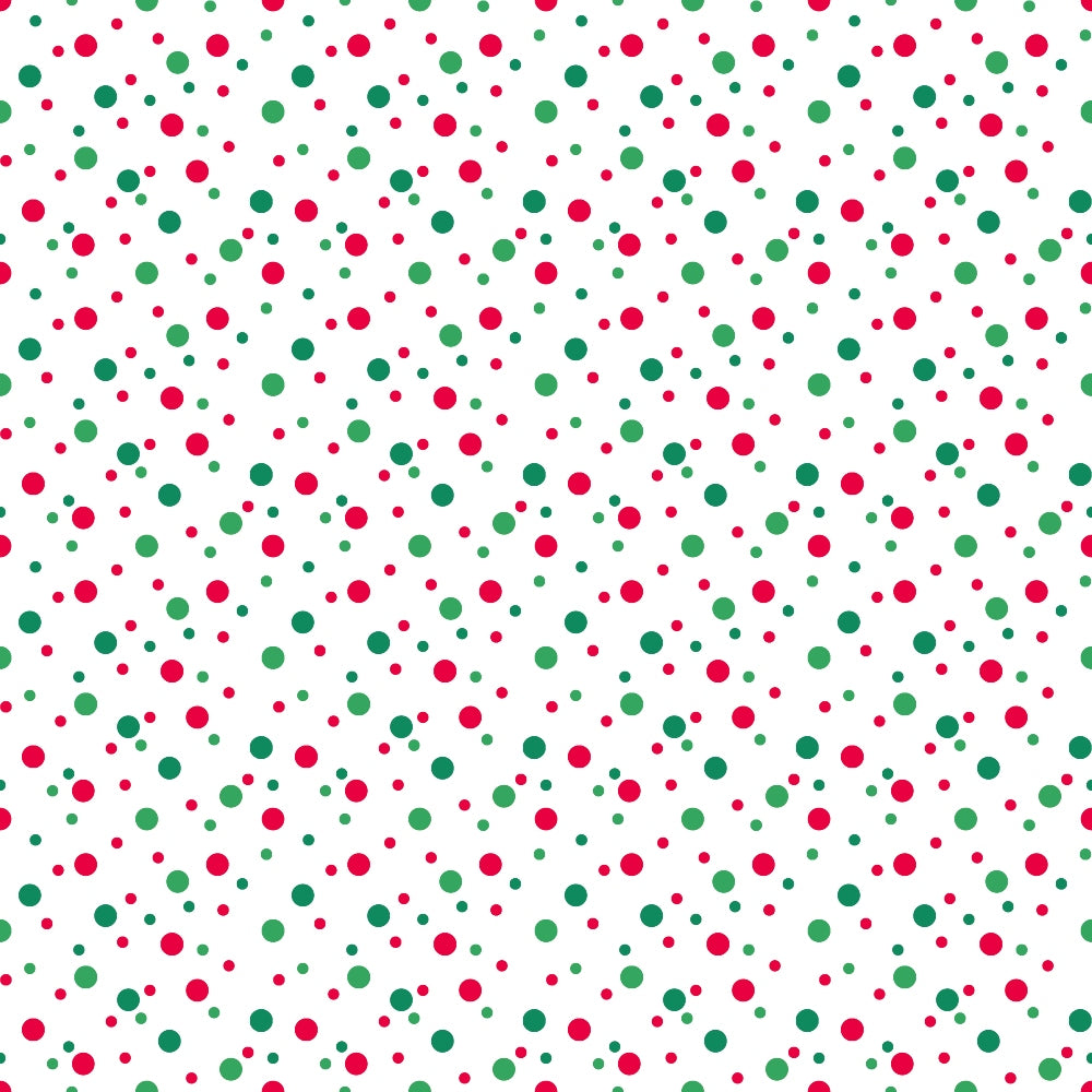 red dots, green dots, confetti pattern, polka dots, scattered circles, white background, festive design, christmas colors, holiday fabric,, fabric panel, geometric pattern, random placement, cheerful design, craft fabric, sewing material, bright colors, playful pattern, cotton fabric, festive dots