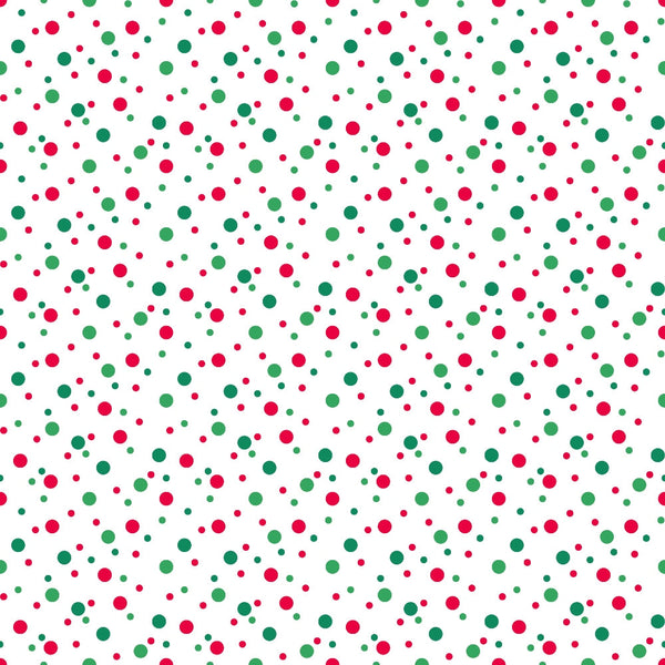 red dots, green dots, confetti pattern, polka dots, scattered circles, white background, festive design, christmas colors, holiday fabric,, fabric panel, geometric pattern, random placement, cheerful design, craft fabric, sewing material, bright colors, playful pattern, cotton fabric, festive dots