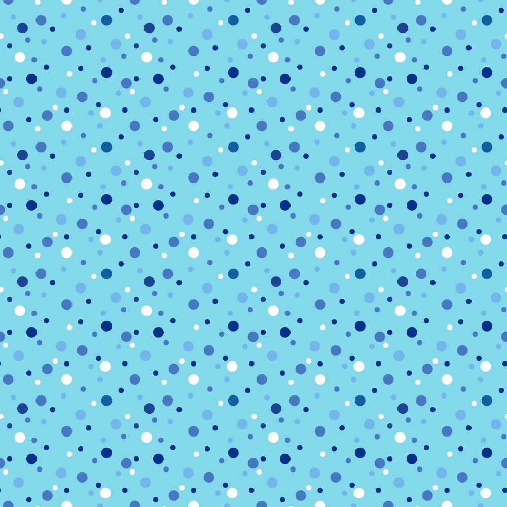aqua blue, navy blue, light blue, white, polka dots, confetti dots, scattered circles, geometric pattern, random placement, cheerful mood,, fabric panel, ocean colors, sky blue, playful design, dot pattern, circular motifs, varying sizes, seamless repeat, contemporary style