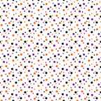 orange, purple, black, polka dots, confetti pattern, scattered dots, geometric design, modern style,, fabric panel, halloween colors, festive, random placement, circular motifs, contemporary pattern, craft fabric, sewing material, abstract design, playful mood