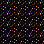 black background, white dots, orange dots, purple dots, polka dots, confetti pattern, scattered circles, random placement, halloween colors, geometric design,, fabric panel, small dots, medium dots, playful pattern, festive theme, autumn colors, spooky colors, coordinate fabric, blender print