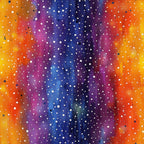 cosmic, galaxy, nebula, starfield, orange, purple, blue, yellow, magenta, gradient, space theme, celestial, dots, scattered stars,, fabric panel, vibrant colors, astronomical, universe, dreamy atmosphere