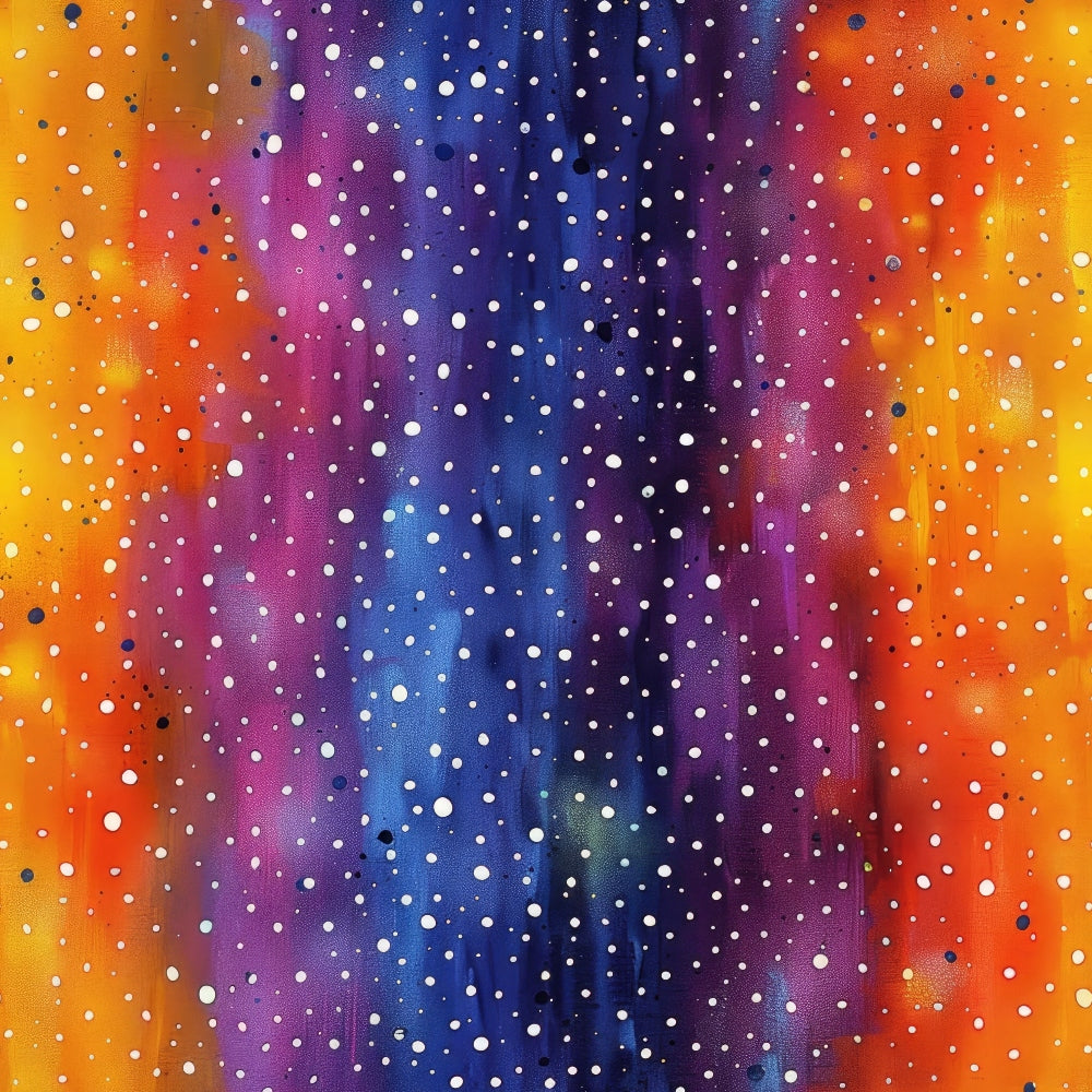 cosmic, galaxy, nebula, starfield, orange, purple, blue, yellow, magenta, gradient, space theme, celestial, dots, scattered stars,, fabric panel, vibrant colors, astronomical, universe, dreamy atmosphere