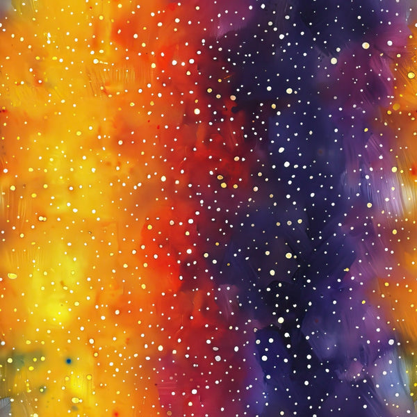 cosmic, galaxy, nebula, stars, space theme, yellow, orange, red, purple, navy blue, gradient colors, celestial pattern, starfield, universe, astronomical,, fabric panel, colorful spectrum, night sky, stellar design
