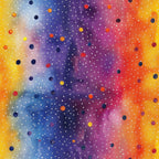 cosmic pattern, space theme, galaxy design, nebula colors, starfield, celestial motif, purple gradient, orange gradient, blue gradient, yellow accents, colorful dots, universe print, astronomical fabric,, fabric panel, vibrant colors, cosmic dance, stellar pattern, multicolored circles, space-inspired
