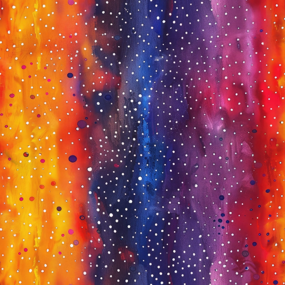 cosmic, galaxy, nebula, space, stars, orange, purple, blue, red, yellow, magenta, starfield, celestial, universe, astronomy, watercolor effect, gradient,, fabric panel, cosmic dance, night sky, deep space, vibrant colors, scattered dots, stellar pattern