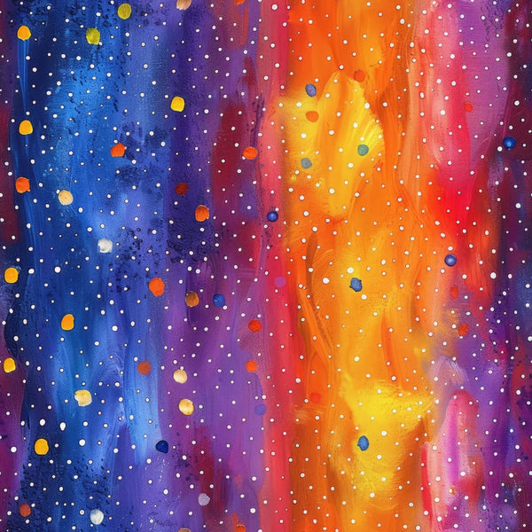 cosmic, galaxy, nebula, space, stars, celestial, navy blue, orange, yellow, purple, red, pink, watercolor wash, gradient, dots, circles, abstract, dreamy,, fabric panel, universe, astronomy, night sky, colorful, vibrant, flowing