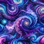purple, blue, turquoise, magenta, cosmic, galaxy, spiral, swirls, nebula, stars, space, celestial, astronomical,, fabric panel, mystical, ethereal, flowing patterns, universe, cosmic dust