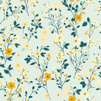 sage green, golden yellow, cream flowers, botanical pattern, wildflowers, delicate branches, cottagecore aesthetic,, fabric panel, floral motif, nature inspired, soft pastels, garden blooms, whimsical florals, romantic style, spring flowers, vintage feel, seamless repeat