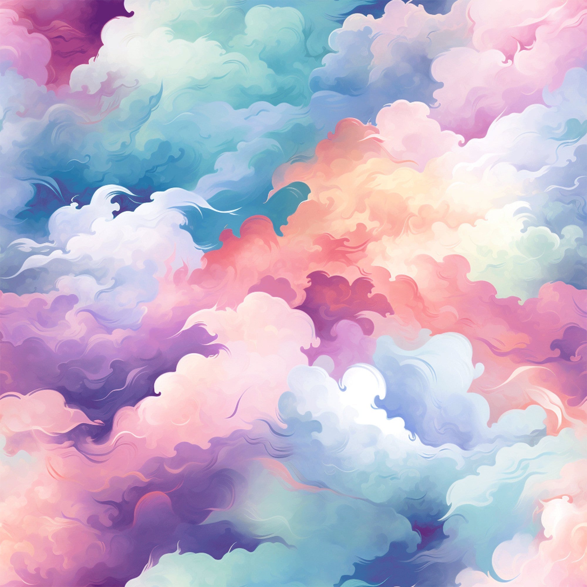 Cotton Candy Swirly Pastel Clouds Pattern 6 Minky Fabric