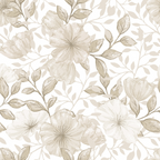 beige, taupe, cream, floral pattern, large flowers, botanical design, leaves, stems, monochromatic, neutral tones,, fabric panel, vintage style, soft colors, nature motif, blooming flowers, organic shapes, seamless repeat, muted palette, country style