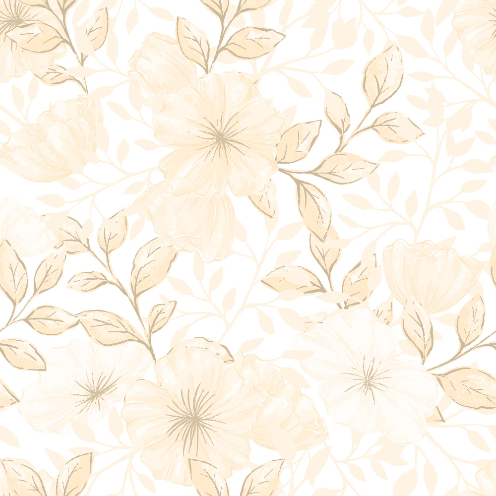 cream, beige, neutral tones, floral pattern, botanical design, large flowers, leafy branches, delicate petals, soft pastels, vintage style,, fabric panel, seamless repeat, country flowers, garden motif, feminine design, subtle texture, monochromatic palette, nature inspired, cottage aesthetic