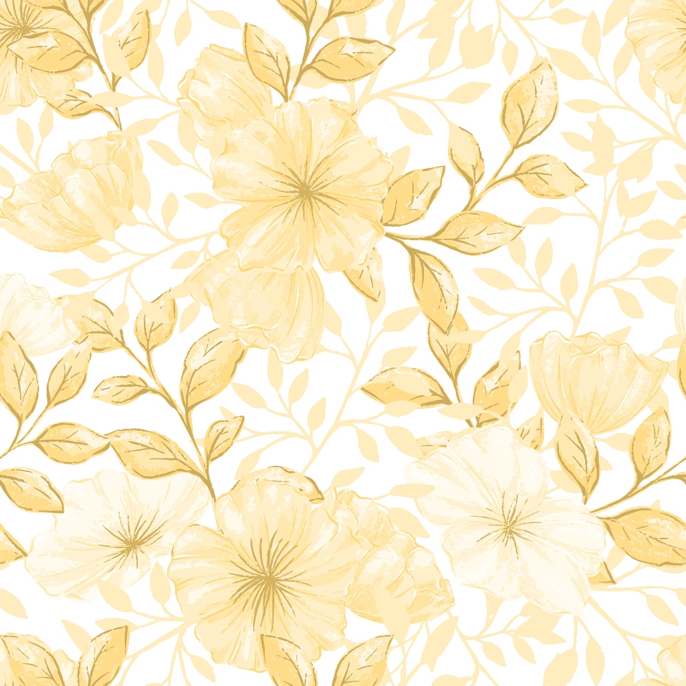 cream, ivory, golden yellow, floral pattern, botanical design, large flowers, leaves, branches, country style,, fabric panel, soft tones, monochromatic, delicate flowers, nature motifs, feminine design, watercolor effect, repeating pattern, crafting fabric, sewing material