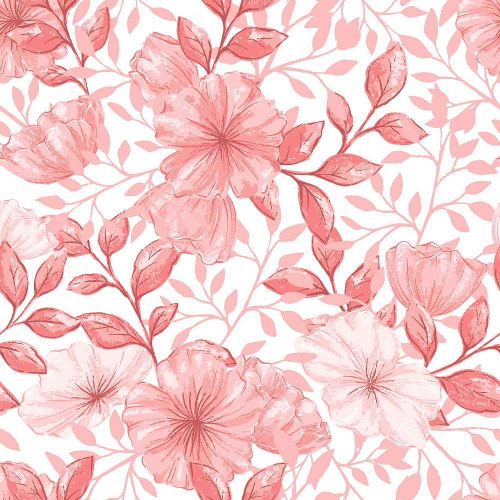 pink, coral, blush, floral pattern, hibiscus flowers, tropical blooms, leaves, botanical design, watercolor style, repeating pattern,, fabric panel, feminine, soft tones, delicate flowers, nature motif, spring flowers, romantic florals, seamless design, craft fabric