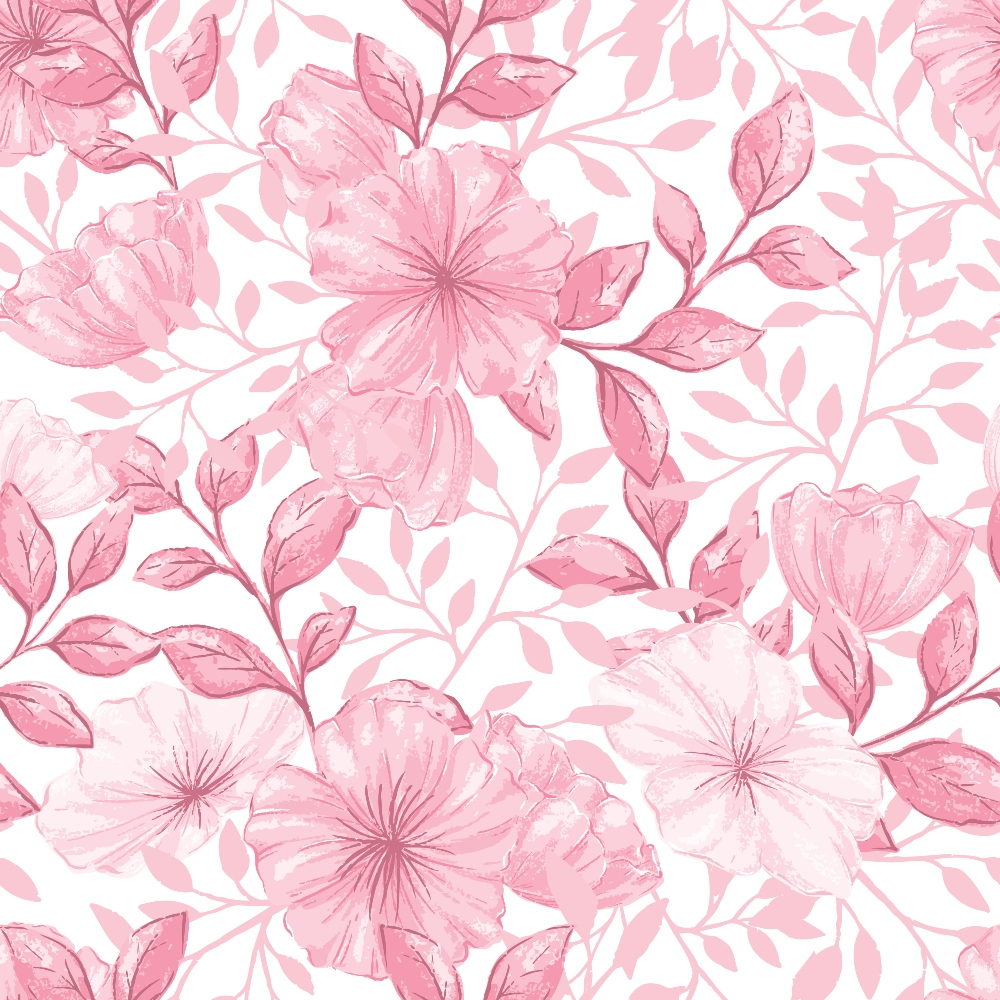 pink flowers, watercolor style, floral pattern, hibiscus blooms, tropical flowers, soft pink, blush pink, botanical design, leaves, stems, repeating pattern,, fabric panel, feminine florals, delicate blooms, spring flowers, romantic florals, pastel colors, seamless design, country flowers