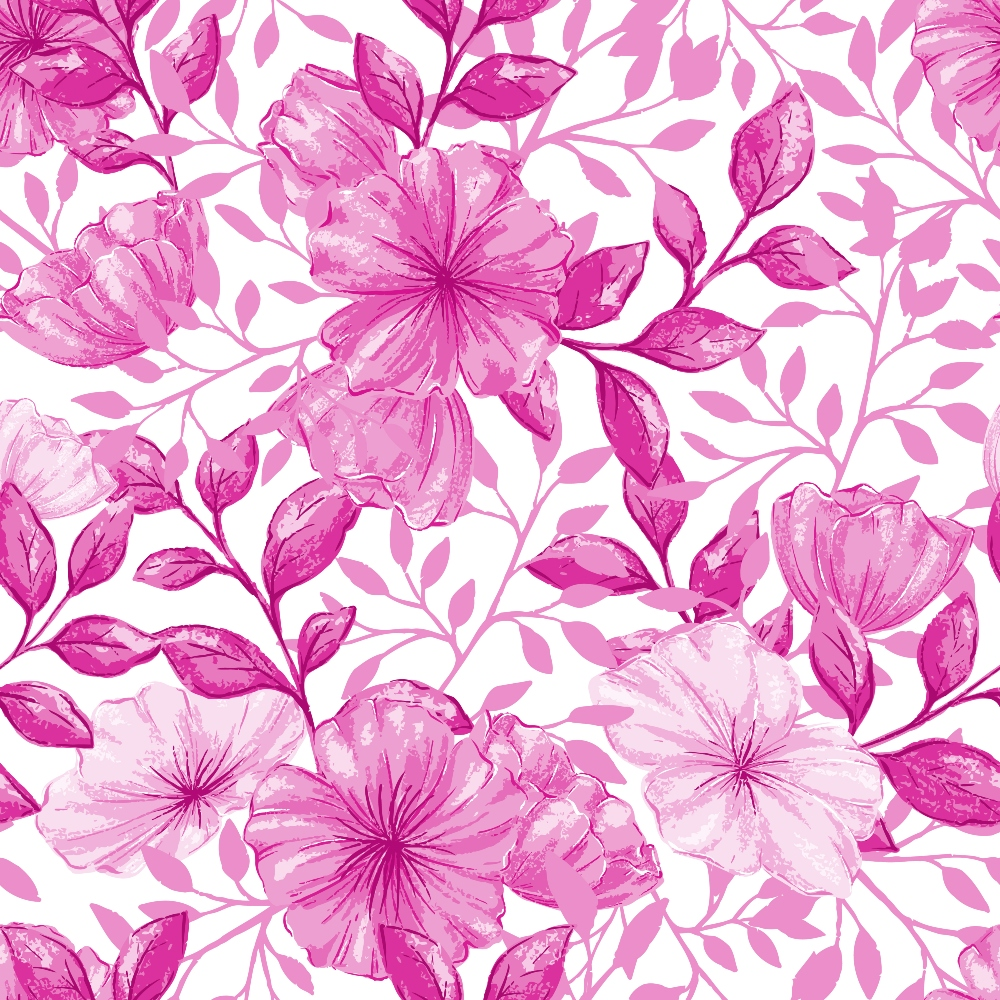 pink flowers, magenta blooms, fuchsia petals, watercolor style, floral pattern, botanical design, repeating motif,, fabric panel, spring flowers, delicate leaves, soft pink, bright pink, feminine design, crafting fabric, sewing material, nature motif, garden flowers, artistic florals, seamless pattern