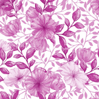 pink, magenta, purple, lavender, floral pattern, hibiscus flowers, tropical blooms, leafy branches, botanical design, watercolor style, seamless repeat,, fabric panel, feminine, romantic, spring flowers, delicate petals, flowing vines, nature motif, crafting material