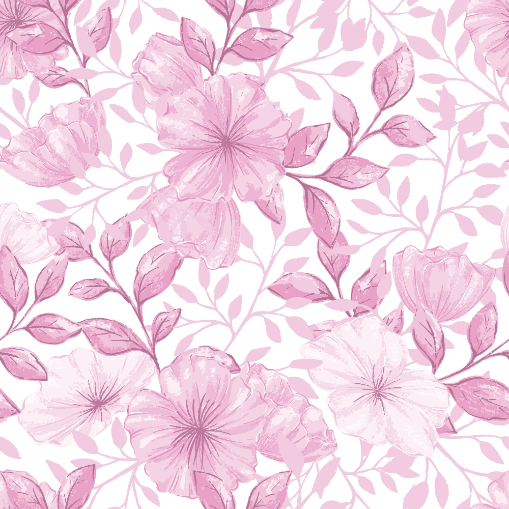 pink, mauve, rose, floral pattern, flowers, leaves, botanical, watercolor style, soft pastel, delicate, feminine, seamless repeat,, fabric panel, romantic, nature motif, blooming flowers, leafy branches, gentle artwork, spring theme