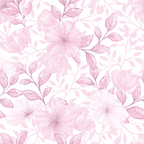 pink flowers, floral pattern, soft pink, blush pink, pale pink, botanical design, delicate flowers, leaves and stems, romantic style, feminine design,, fabric panel, seamless repeat, watercolor style, gentle mood, spring flowers, country flowers, cotton fabric, crafting material, sewing fabric