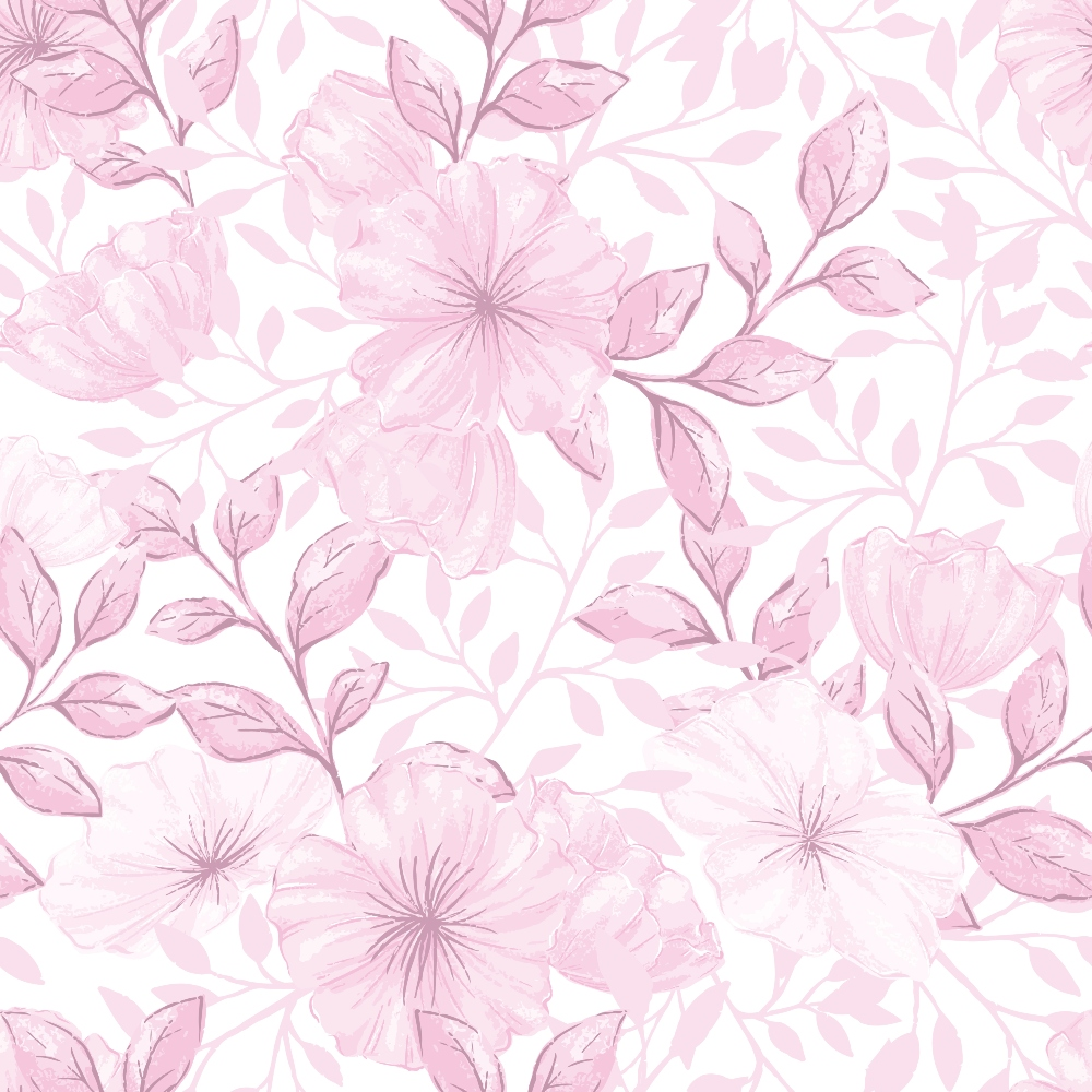 pink flowers, floral pattern, soft pink, blush pink, pale pink, botanical design, delicate flowers, leaves and stems, romantic style, feminine design,, fabric panel, seamless repeat, watercolor style, gentle mood, spring flowers, country flowers, cotton fabric, crafting material, sewing fabric