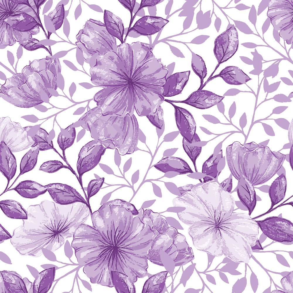 purple, lavender, lilac, floral pattern, watercolor flowers, botanical design, leaves, branches, seamless repeat,, fabric panel, spring flowers, soft pastels, monochromatic, feminine, delicate blooms, nature motif, crafting fabric, sewing material