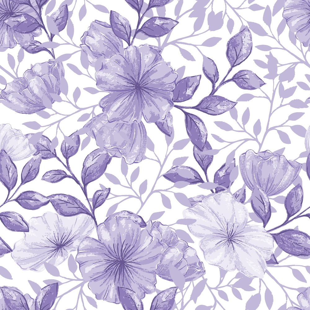 purple, lavender, lilac, floral pattern, hibiscus flowers, botanical design, watercolor style, seamless repeat,, fabric panel, nature motif, soft pastels, feminine design, spring flowers, tropical blooms, delicate leaves, monochromatic palette, crafting material, sewing fabric, country flowers